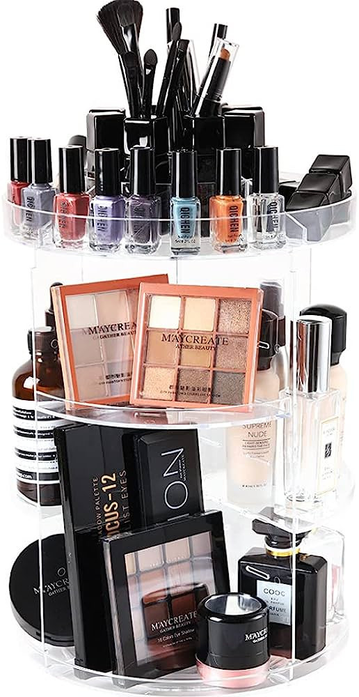 SUNFICON Rotating Makeup Organiser 360 Rotation Cosmetic Storage Holder Crystal Clear Acrylic Mak... | Amazon (UK)