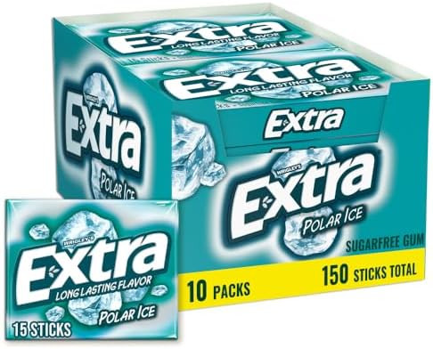 EXTRA Polar Ice Chewing Gum Packs, Sugar Free Gum in Bulk for Fresh Breath, 15 Sticks | Amazon (US)