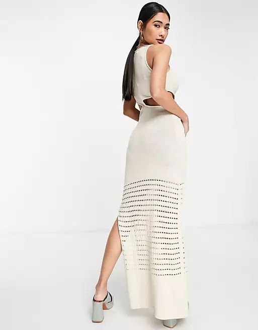4th & Reckless cut out maxi knit beach dress in sand | ASOS (Global)