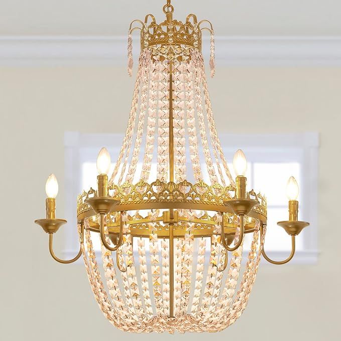 Wellmet French Empire Crystal Chandelier Modern Adjustable Hanging Pendant Ceiling Mount Light Fi... | Amazon (US)