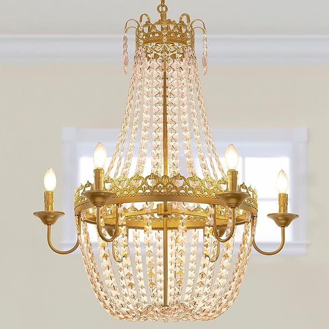 Wellmet French Empire Crystal Chandelier Modern Adjustable Hanging Pendant Ceiling Mount Light Fi... | Amazon (US)