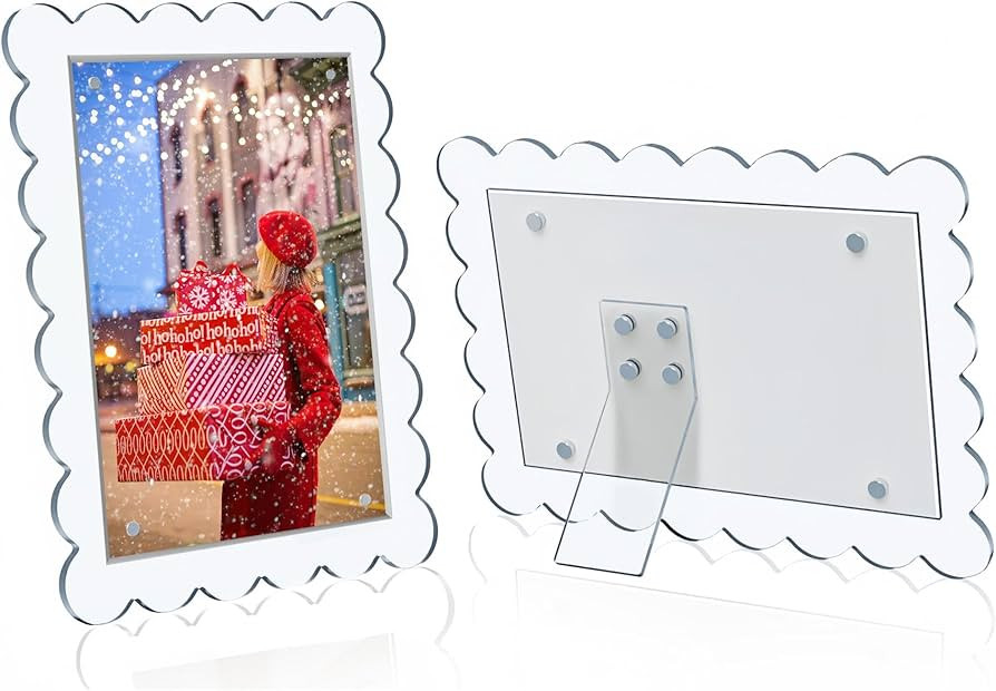 1 PACK 4 x 6 Picture Frame，Acrylic Clear Scalloped Photo Frame with Magnetic Holder for Vertica... | Amazon (US)
