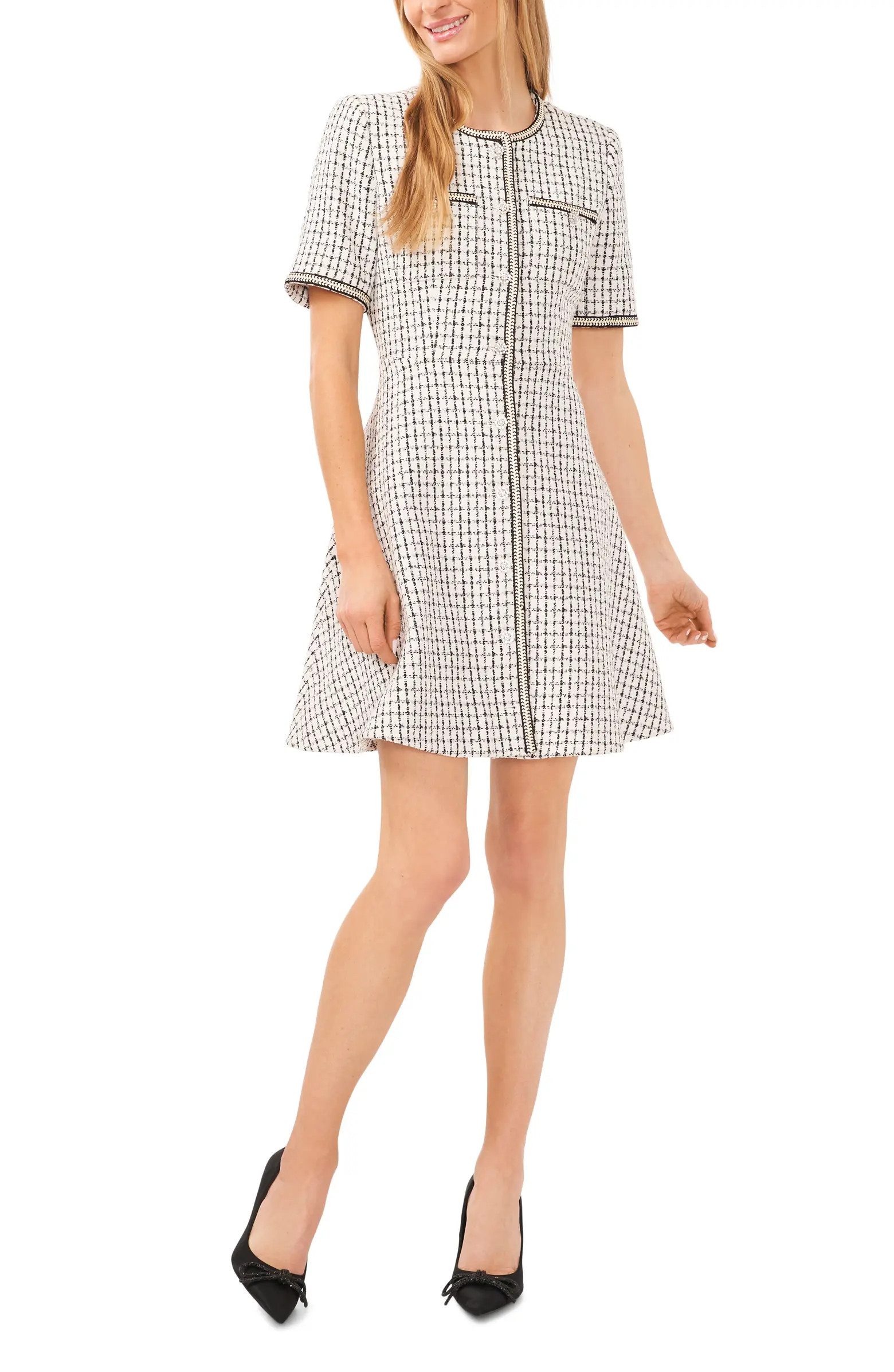 CeCe Short Sleeve Tweed Fit & Flare Dress | Nordstrom | Nordstrom