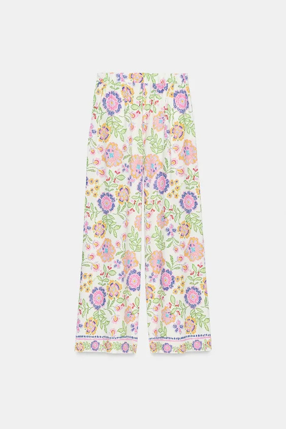 FLORAL PRINT LINEN PANTS | Zara US