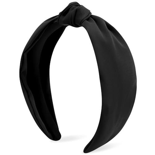 Atoden Black Knotted Headband Wide Top Knot Head Band Non Slip Plain Solid Color Hair Bands Fashion Hair Accessories for Women Girls | Amazon (US)