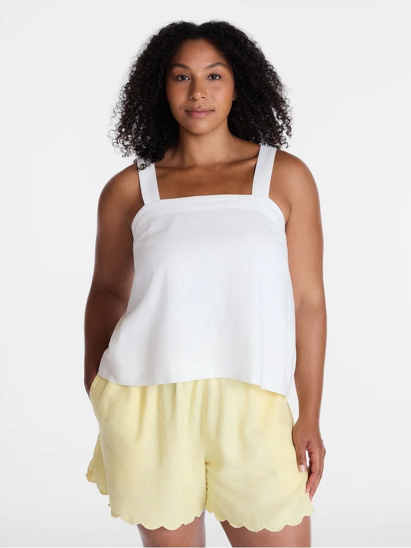 Time and Tru Women's Linen Blend Square Neck Tank Top, Sizes XS-XXXL | Walmart (US)