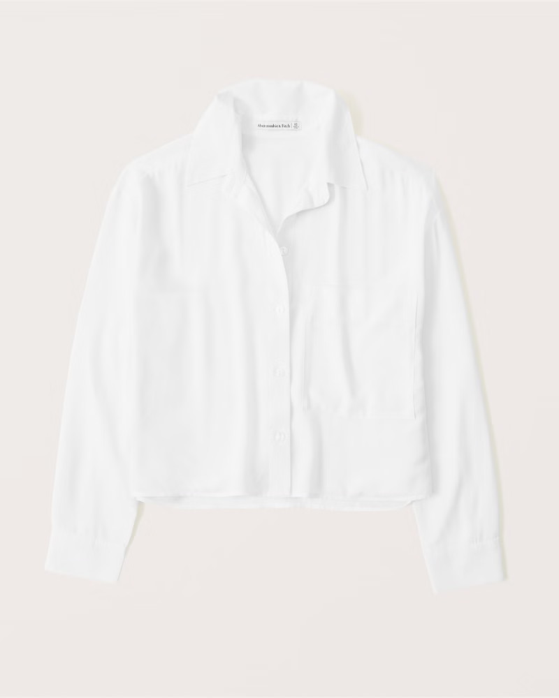 90s Cropped Boxy Faux Silk Button-Up Shirt | Abercrombie & Fitch (US)