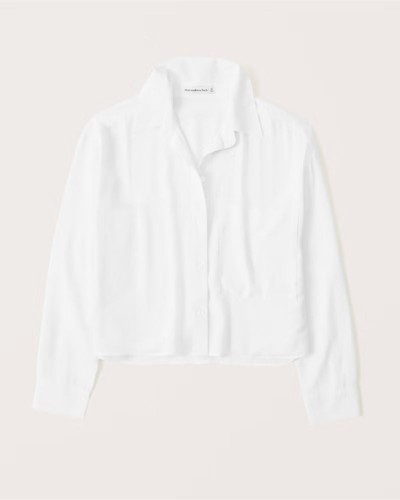 90s Cropped Boxy Faux Silk Button-Up Shirt | Abercrombie & Fitch (US)
