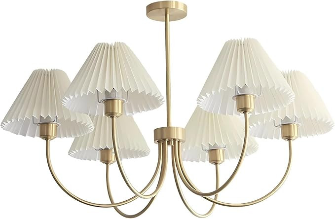 KCO Lighting Vintage Wrinkled Chandelier White Pleated Fabric Pendant Light Modern Gold Sputnik C... | Amazon (US)