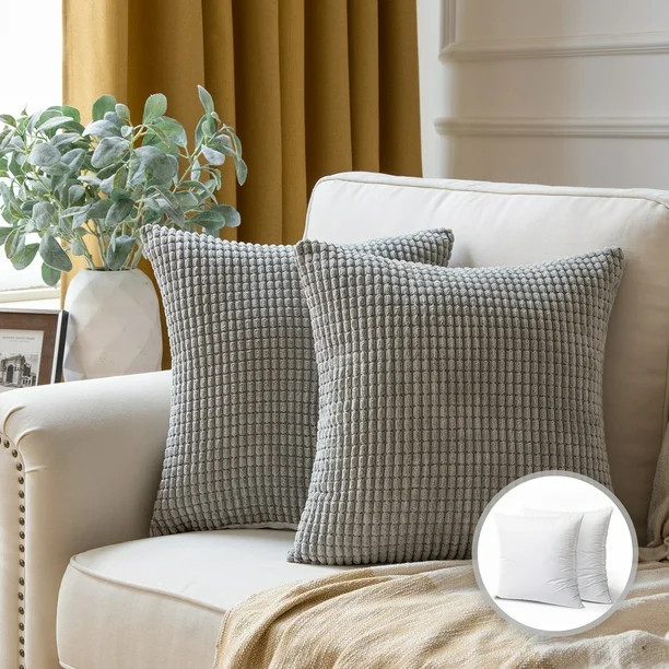 Phantoscope Soft Corduroy Corn Striped Velvet Series Decorative Throw Pillow, 18" x 18", Gray, 2 ... | Walmart (US)