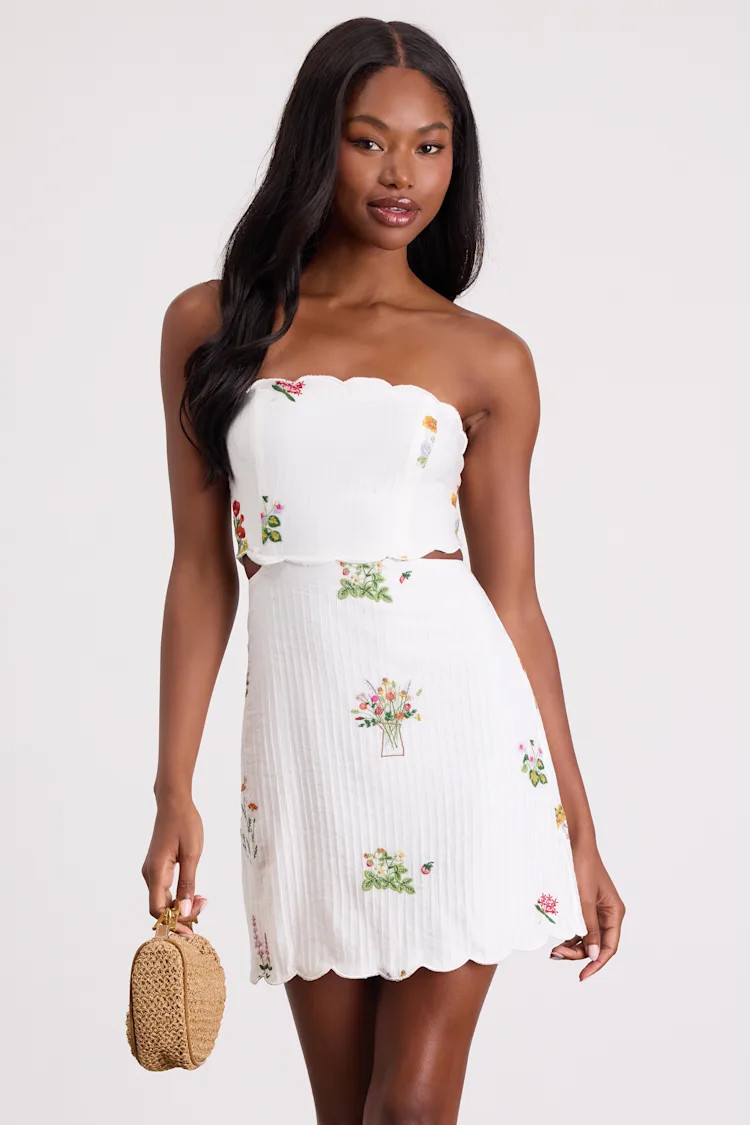 Alex White Embroidered Cutout Mini Dress | Lulus