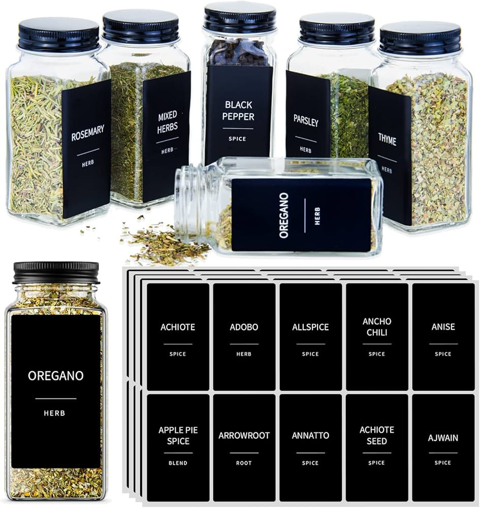 140 Spice Jar Labels, Prefdo Minimalist Preprinted Black Sticker White Text, 1.4''x 2.5'' Waterpr... | Amazon (UK)