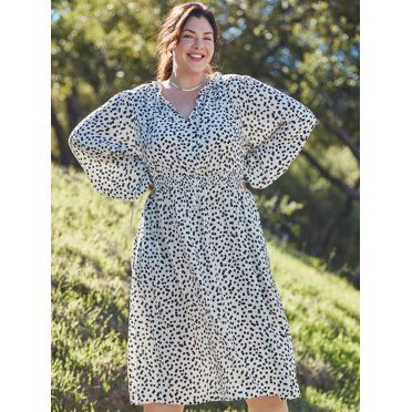 The Get Women's Plus Size Poet Sleeve Midi Dress - Walmart.com | Walmart (US)