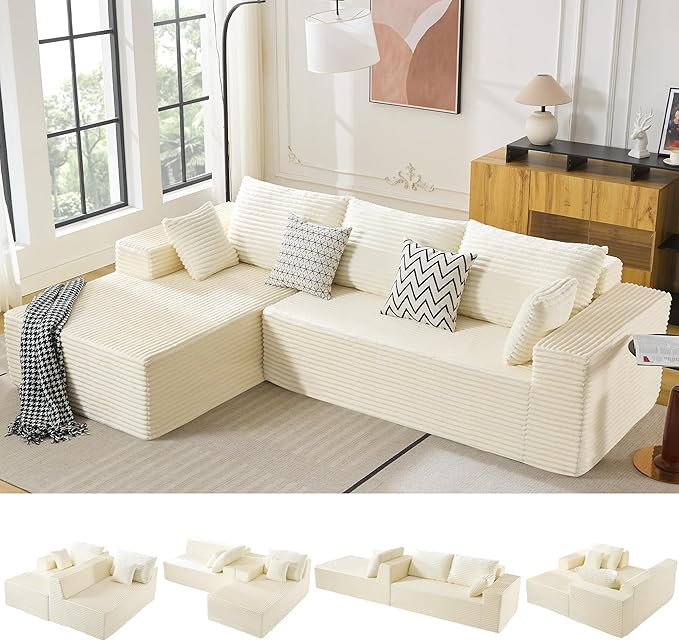 110" Boneless Sectional Couch with Chaise Lounge, Cloud Couch Compressed Sofa L Shape, No Assembl... | Amazon (US)