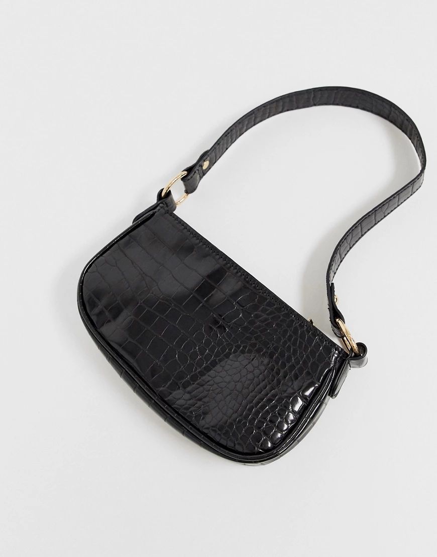 ASOS DESIGN croc effect 90s shoulder bag in black | ASOS (Global)