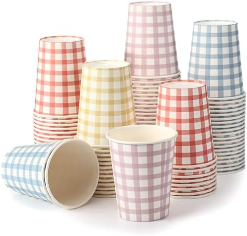 Tioncy 100 Pieces 9 oz Gingham Disposable Paper Cups Drinking Paper Cups Coffee Checkered Birthda... | Amazon (US)