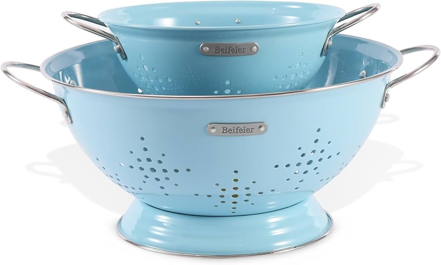 Metal Colander 2 Pack, Strainer Bowel with Handles 2Qt & 6Qt Powder Coated Solid Ring Base Heavey... | Amazon (US)