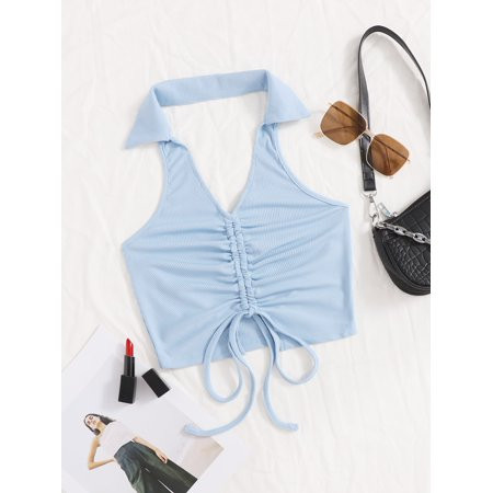Women s Drawstring Ruched Halter Top | Walmart (US)