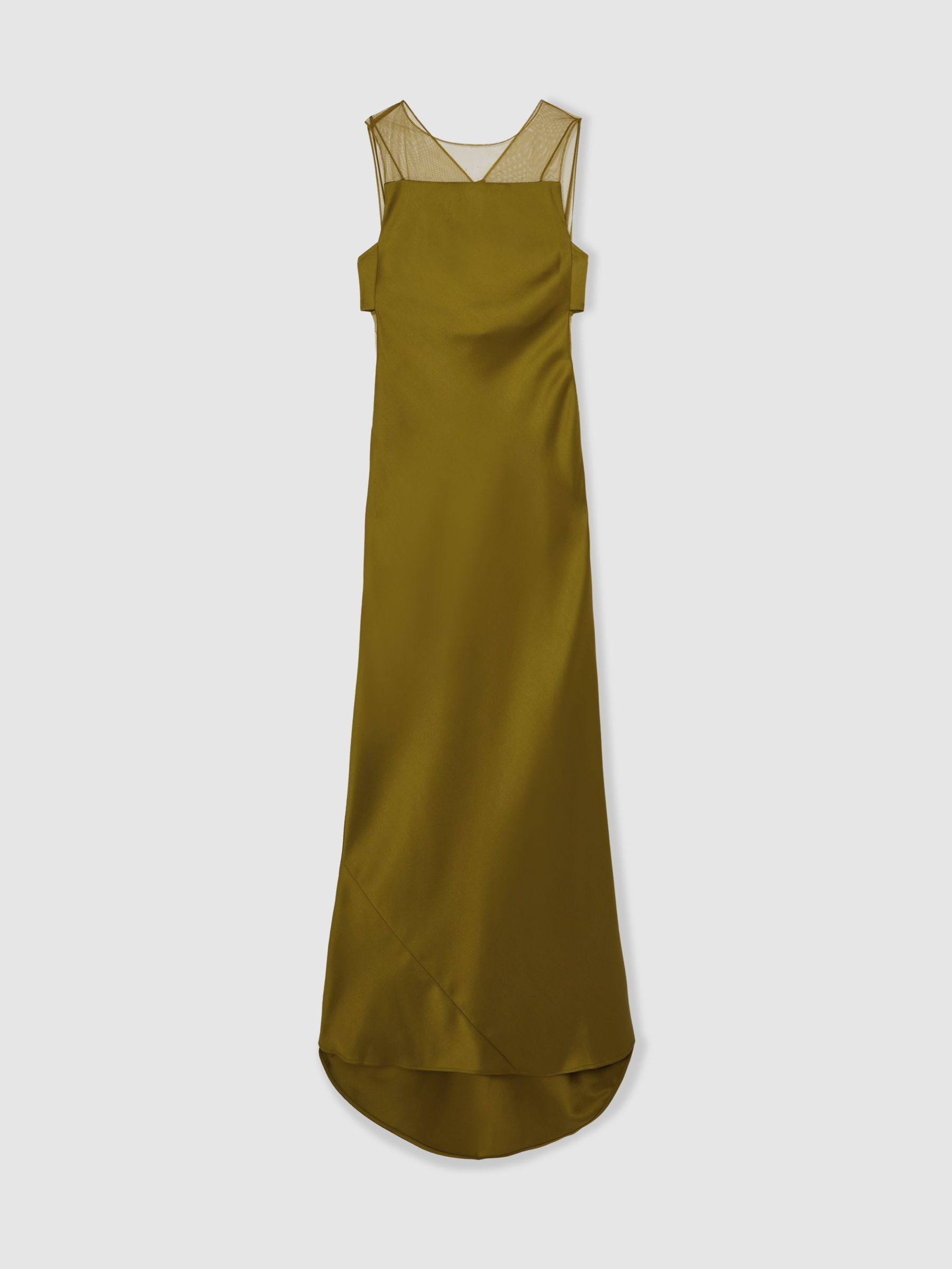 Atelier Satin Sheer-Panel Maxi Dress in Green | Reiss US