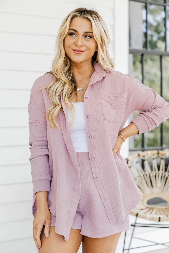 Let Me Adore You Dusty Purple Button Front Gauze Blouse | Pink Lily