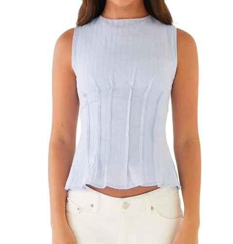 Women Pleated Crop Tank Tops Sleeveless Bow Tie Babydoll Peplum Shirt Going Out Blouse Loose Summ... | Amazon (US)