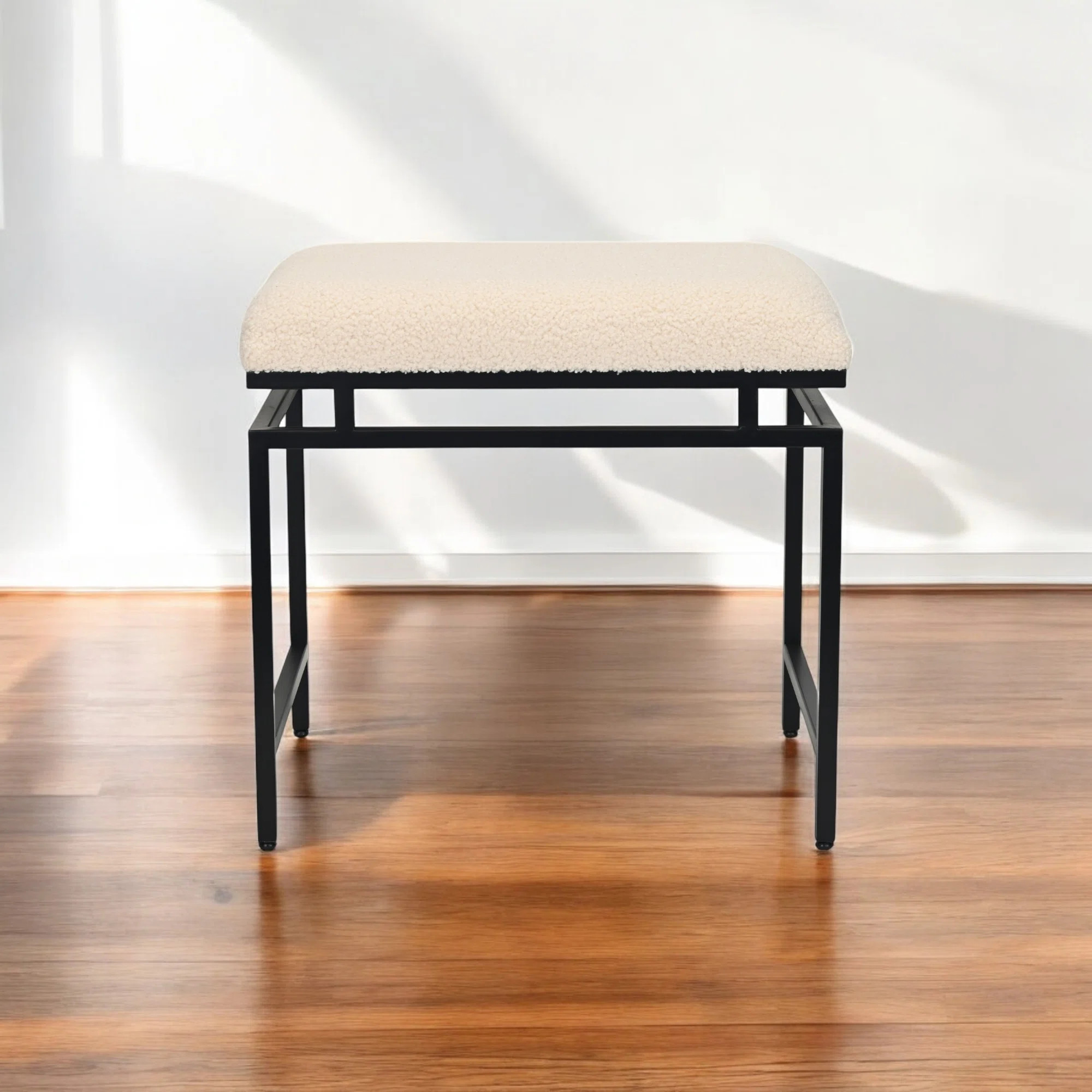 Trion Linear Black Bench With Cream Boucle Upholstery | Wayfair North America