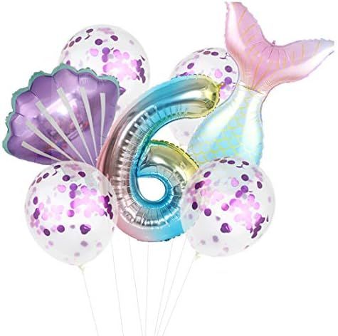 7pcs Mermaid Balloons Number Balloons for 1st 2nd 3rd Birthday Party Girls' Mermaid Tail Decoration  | Amazon (US)