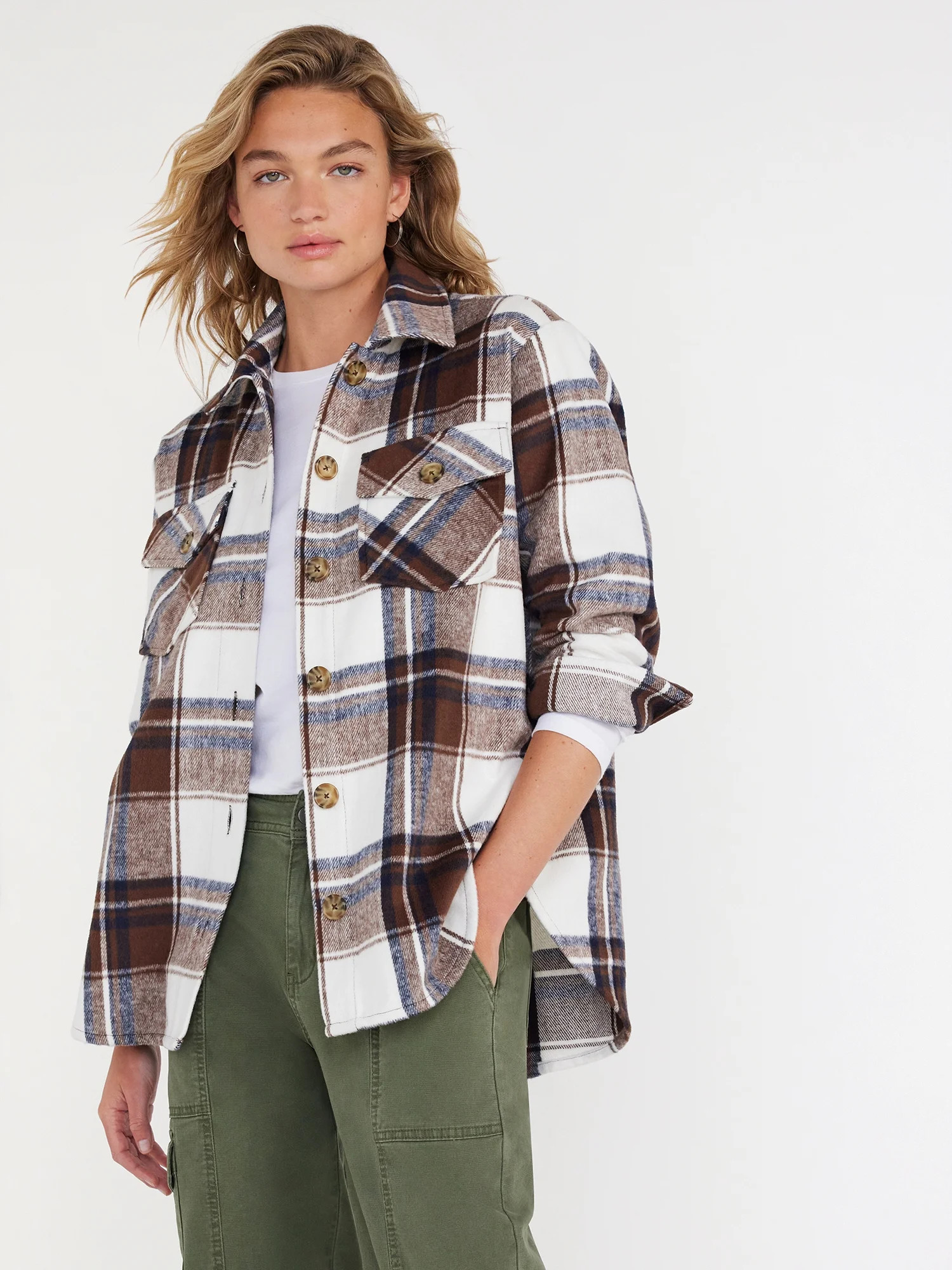 Time and Tru Women's Plaid Button Down Shacket, Sizes XS-XXXL | Walmart (US)