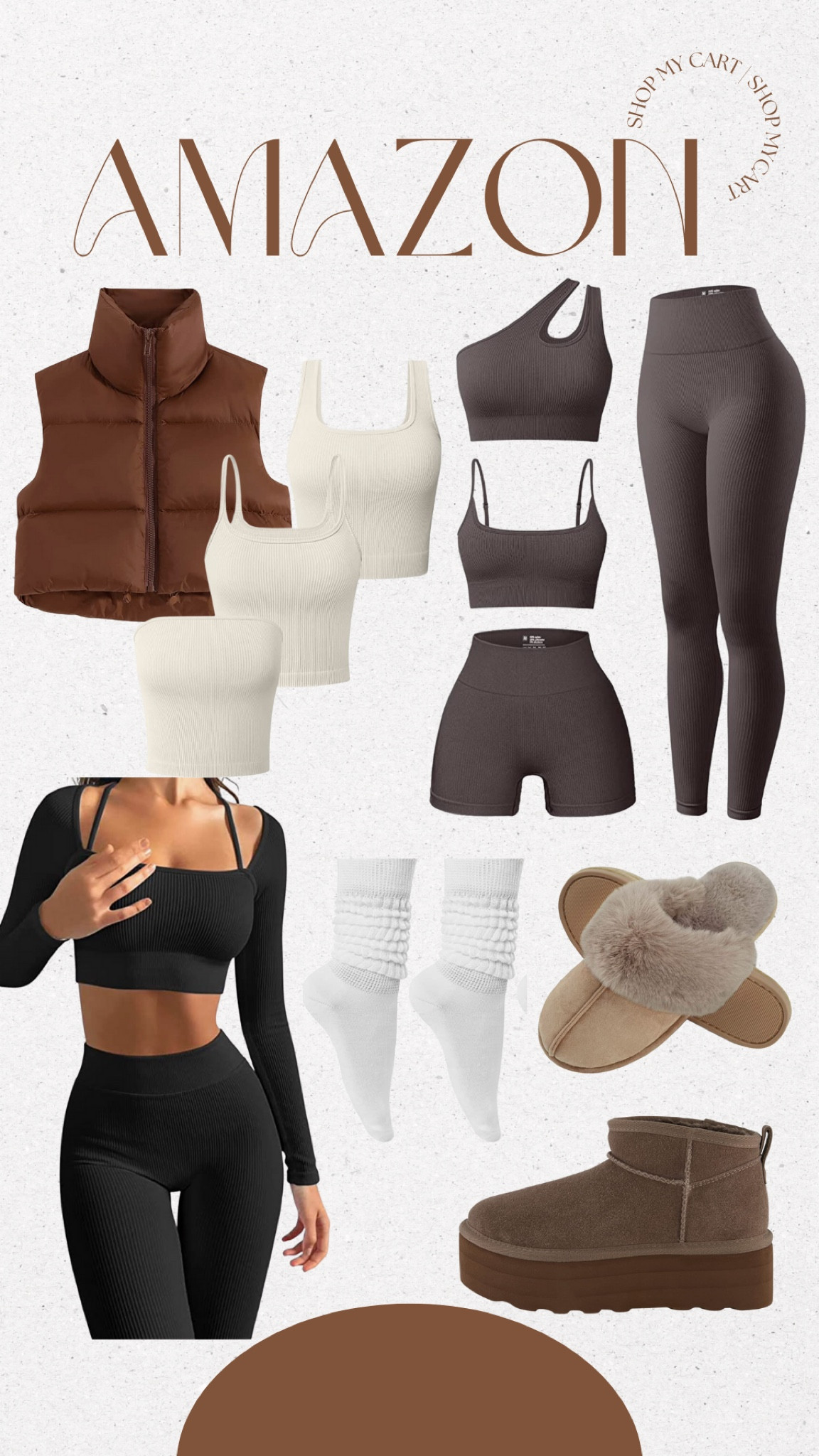 Linking my most recent Amazon order 🤎 

— cropped puffer vest, athleisure, seamless workout set, slouchy socks, platform ugg dupe, fuzzy slippers, tube top 

#LTKstyletip #LTKfit #LTKHoliday