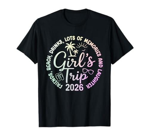 Girls Trip 2026 Beach Friends Drinks Vacation Design T-Shirt | Amazon (US)