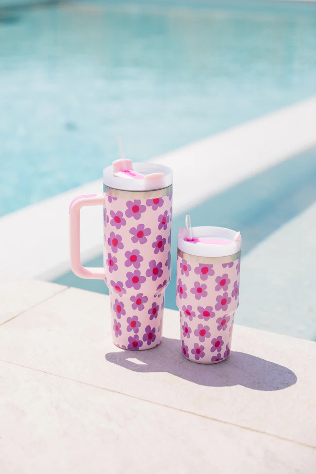 Sippin' Pretty In Kennedy Daisy 40 oz Drink Tumbler With Lid And Straw | Pink Lily