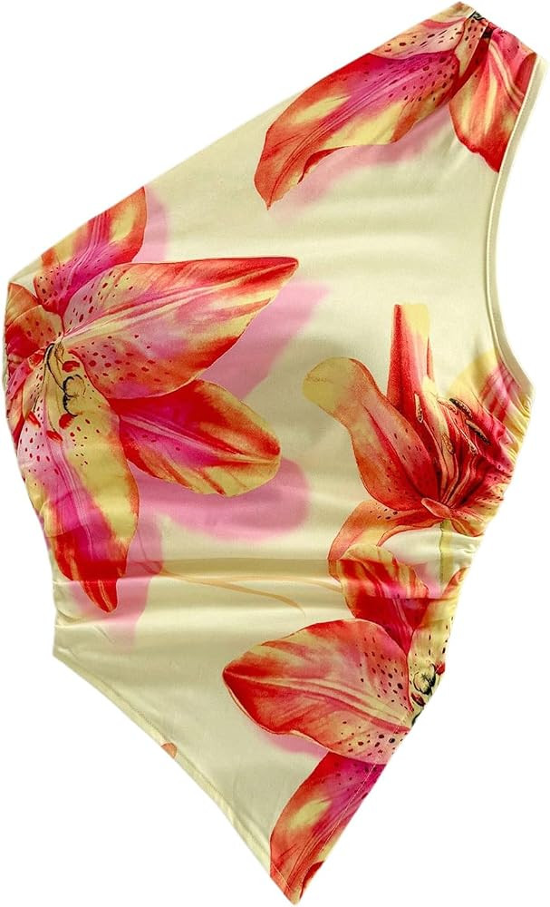 MakeMeChic Women's Floral One Shoulder Tank Top Ruched Asymmetrical Sleeveless Y2k Tops | Amazon (US)
