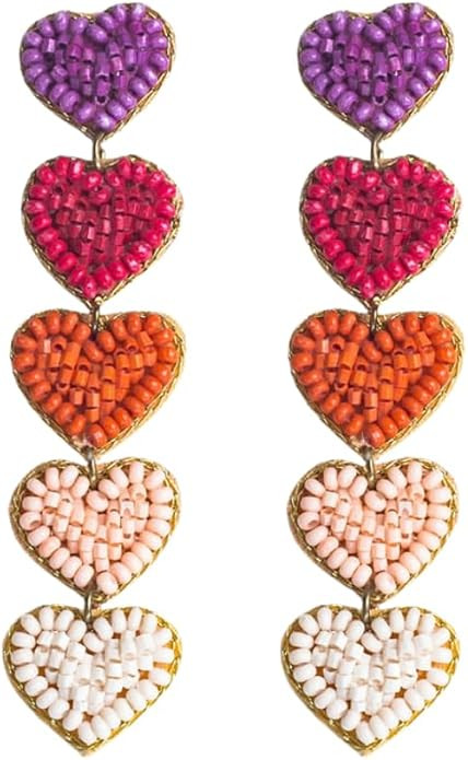 INK+ALLOY Beaded Heart Earrings for Women Dangling, Christina Ombre 5 Tier Boho Long Trendy State... | Amazon (US)