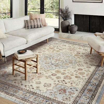 Fulvari Washable Area Rug Vintage Foldable Thin Rug Soft Low-Pile Non-Slip Stain Resistant Floor Indoor Outdoor Carpet Beige 10'x13' | Target