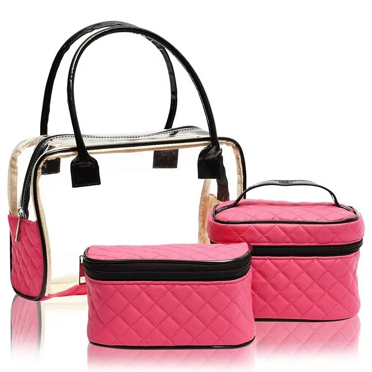 Set of 3 Pink Travel Cosmetic Organizer, Portable Makeup Case and Toiletry Bag for Women | Walmart (US)