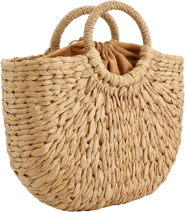 Women Straw Bag, Hand-woven Rattan Tote Clutch Handle Bag Retro Summer Beach Tote Bags Wicker Bag... | Amazon (US)