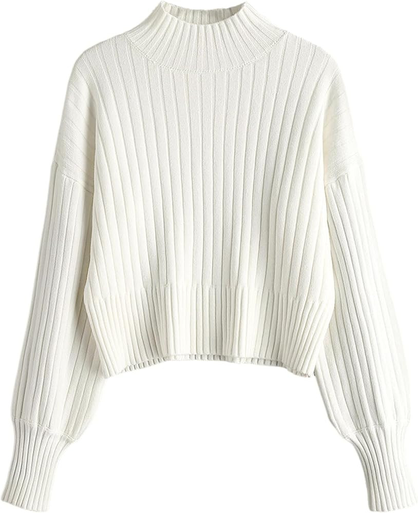 ZAFUL Women's Mock Neck Sweater Long Sleeve Ribbed Knit Basic Cropped Pullover Sweater | Amazon (US)