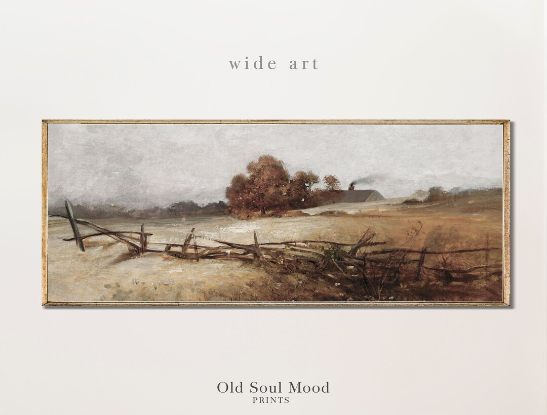 Long Landscape Painting, Farmhouse Print, Vintage Panoramic Painting, Horizontal Wall Art Print, ... | Etsy (US)