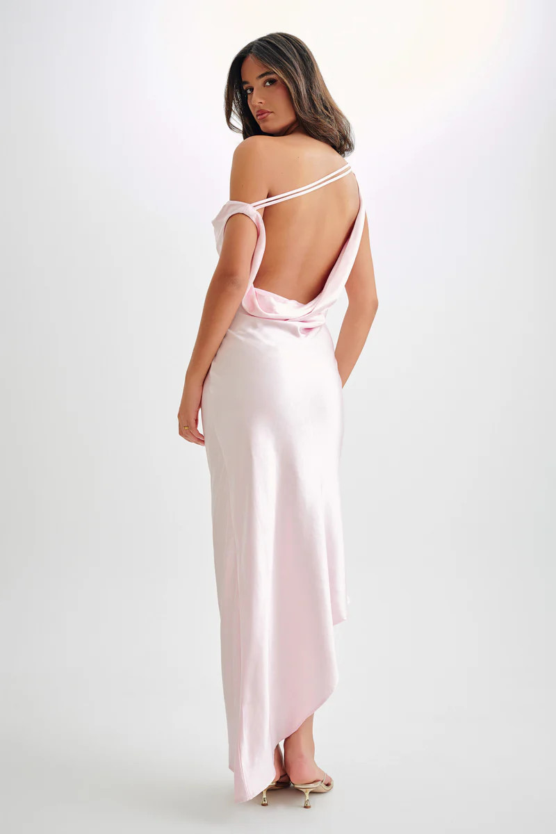Yvette Slip Maxi Dress With Asymmetrical Hem - Pale Pink | MESHKI US
