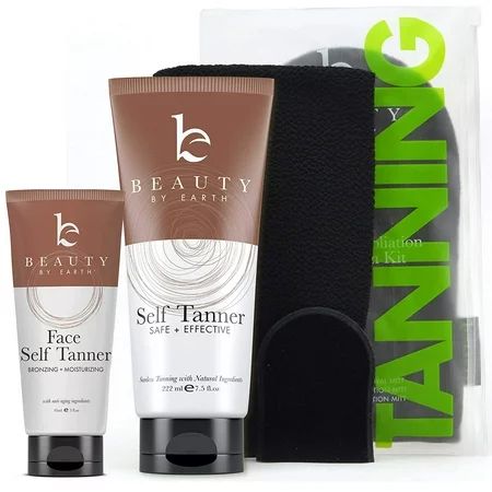 Beauty by Earth Self Tanner Bundle with Applicator - Tanning Lotion for Body & Face with Tanning Mit | Walmart (US)