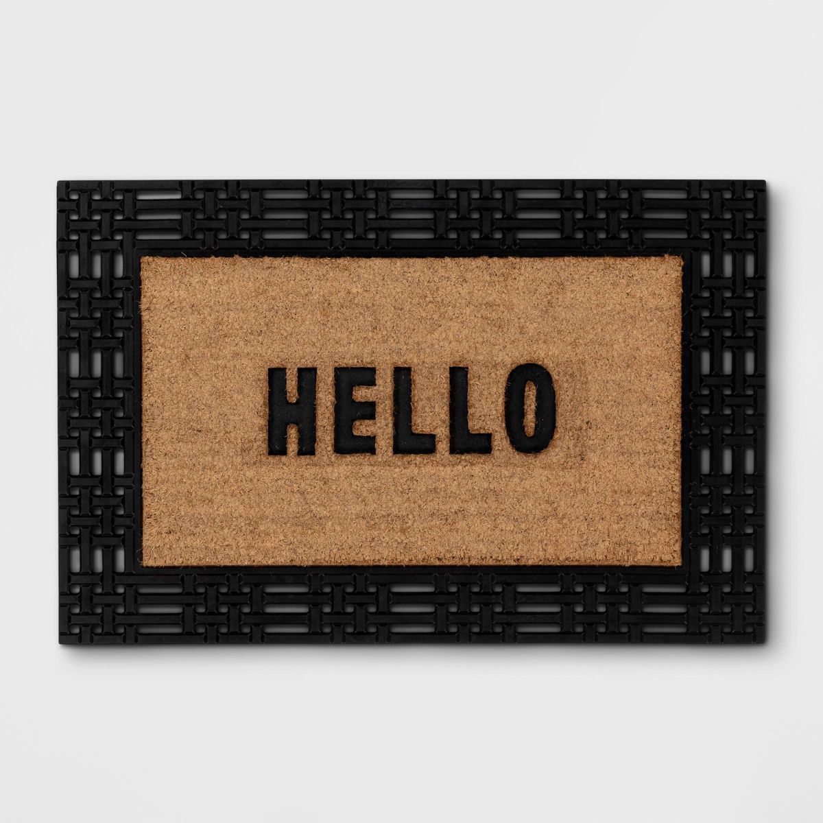 1'11"x2'11" 'Hello' Rubber Coir Doormat Natural/Black - Threshold™ | Target