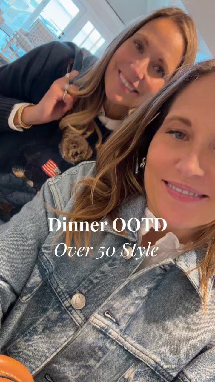 Dinner ootd. I have size 8 in ruti pants. Large in jean jacket medium in shirt. Tegan’s bear sweater is a large and jeans are size 30

#LTKootd #LTKOver40