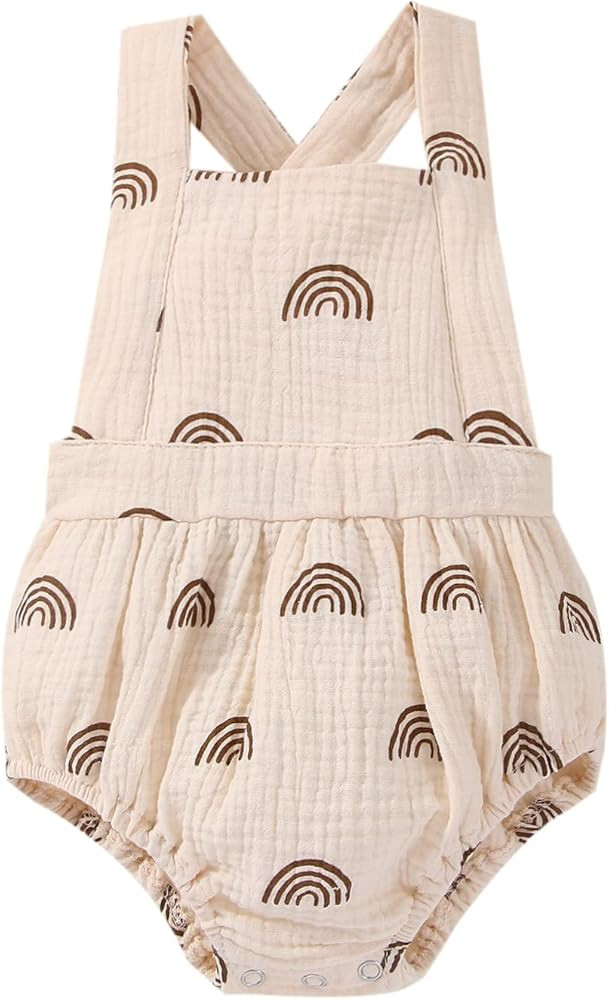 Newborn Baby Boy Girls Clothes Infant Rainbow Romper Waffle Ruffled Sleeveless Backless Bodysuit Jum | Amazon (US)
