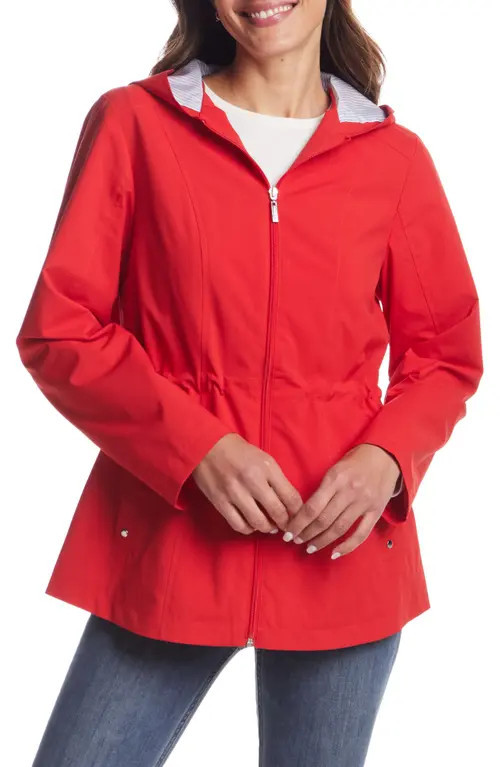 Gallery Water Resistant Hooded Raincoat in Red at Nordstrom, Size Small | Nordstrom
