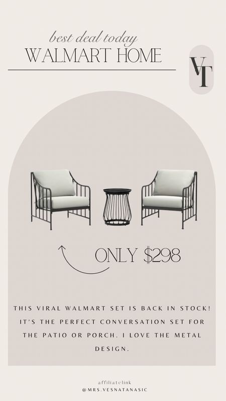 This viral walmart set is back in stock! it’s the perfect conversation set for the patio or porch. I love the metal design. @walmart #walmarthome #walmartfind #walmartdeals #walmartpatio 

#LTKsalealert #LTKSeasonal #LTKhome
