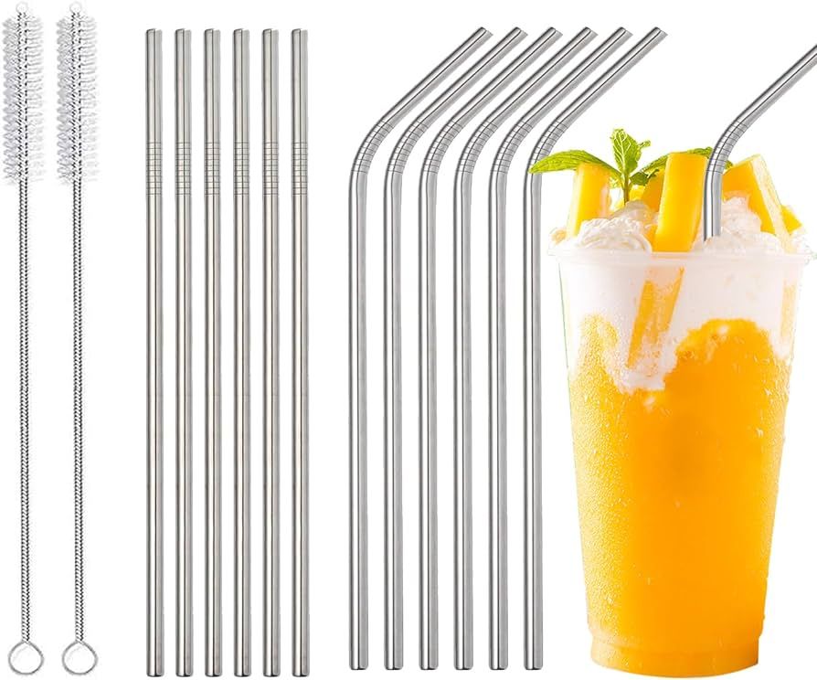 Reusable Straws - Metal Straws Dishwasher Safe - Drinking Stainless Steel Straws for 12 oz and 20... | Amazon (US)