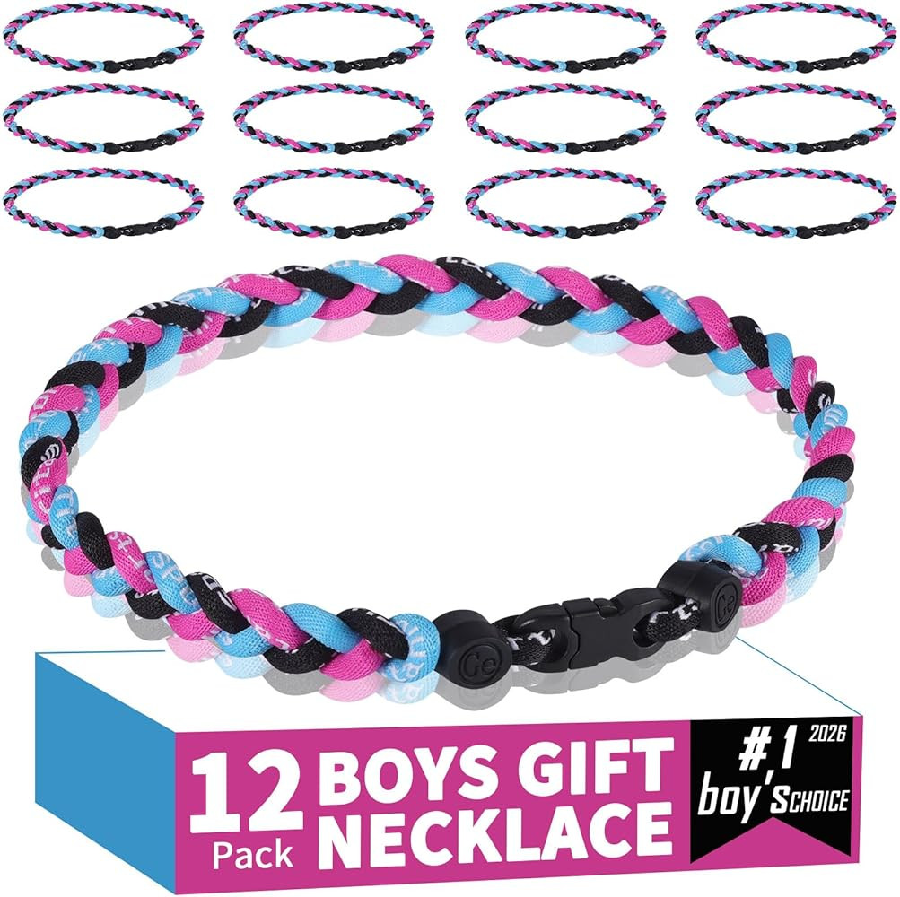 12 Pack Baseball Necklaces for Boys & Youth - 18 Inch Braided Titanium Sports Rope Necklace - Des... | Amazon (US)