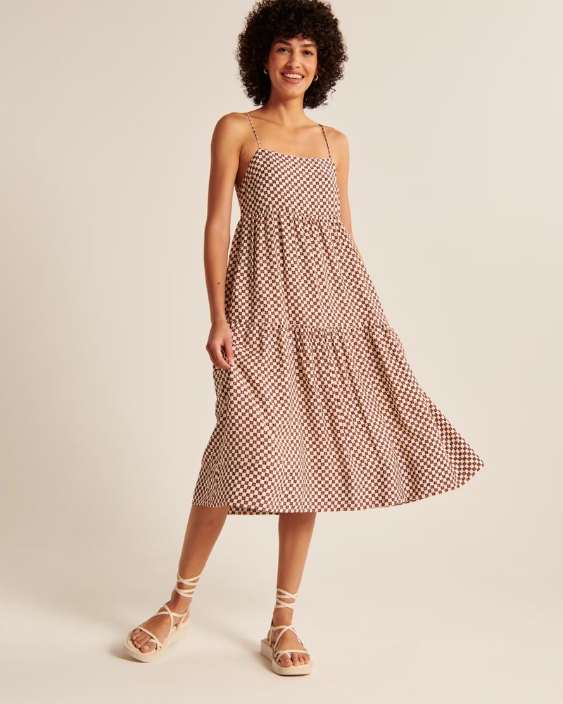 Women's Tiered Trapeze Midi Dress | Women's New Arrivals | Abercrombie.com | Abercrombie & Fitch (US)