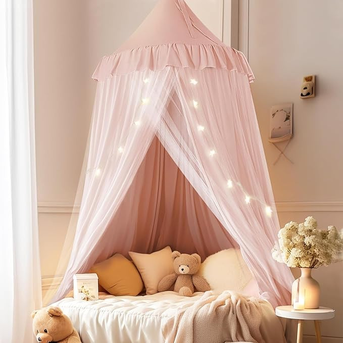 Bed Canopy with Star Lights, Double Layer Canopy for Bed, Princess Play Tent for Girls Room, Brea... | Amazon (US)