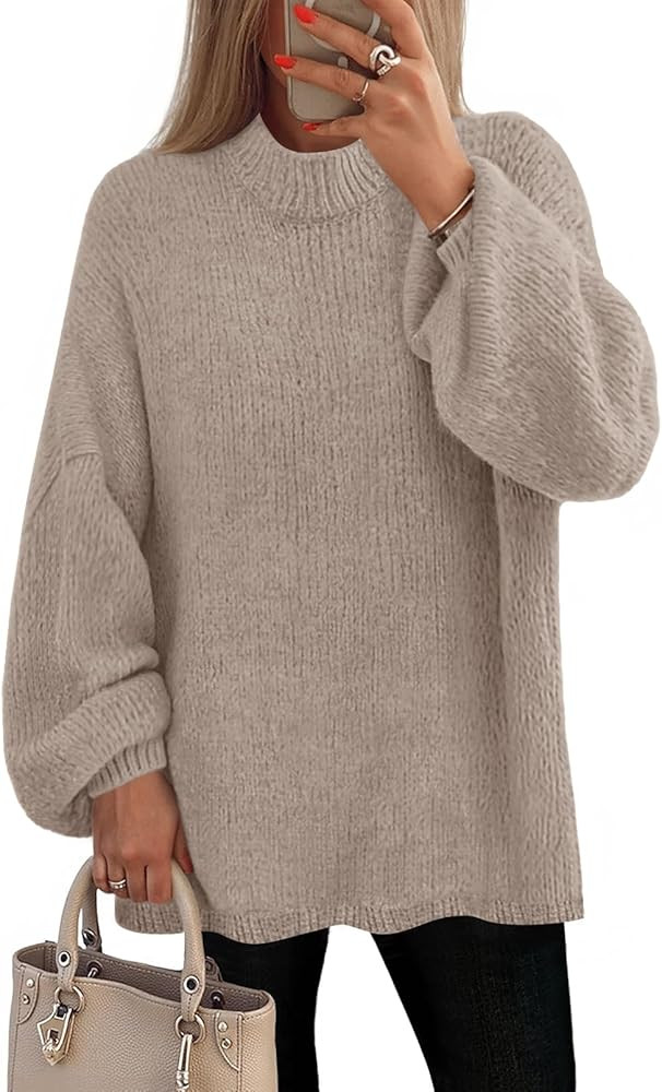 MEROKEETY Women's Long Sleeve Oversized Knit Sweaters 2025 Fall Trendy Casual Chunky Crewneck Pul... | Amazon (US)